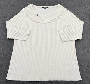 Briggs New York Womens Ivory & Gold Sparkle Scalloped Sweater Plus Size 2X